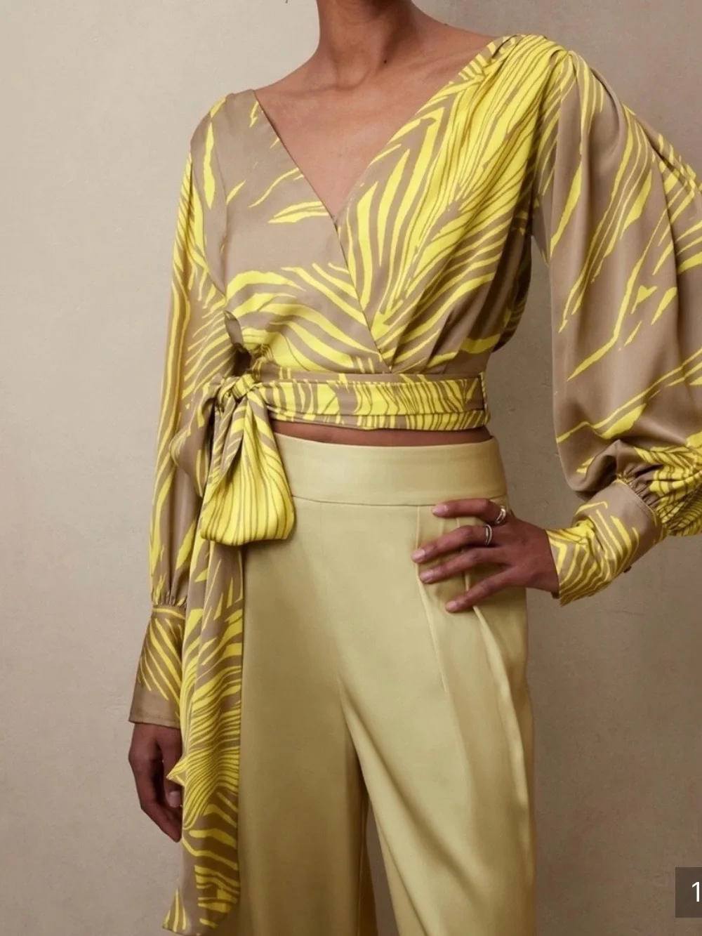 Banana Republic Yellow Patterned Wrap Blouse